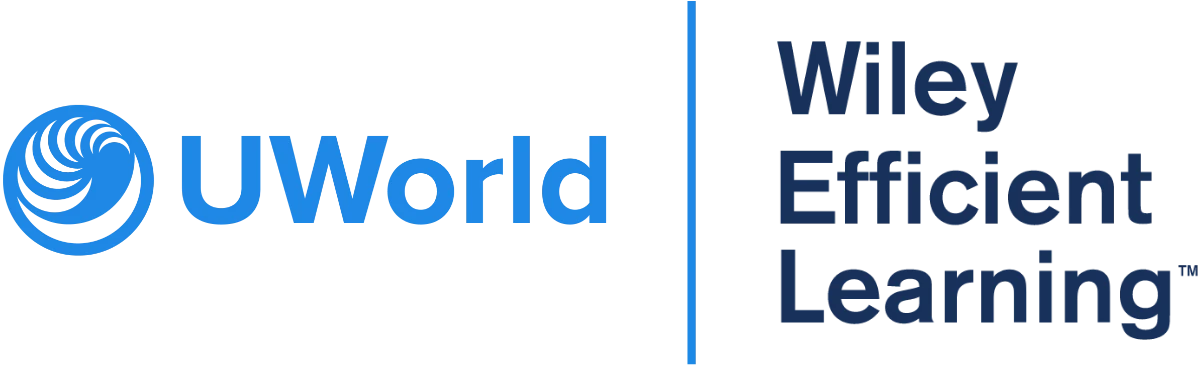 UWorld logo plus Wiley Efficient Learning logo